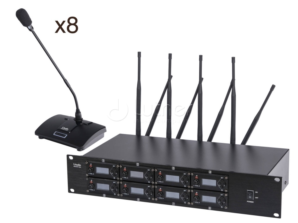 LAudio 8000C-8D Áåñïðîâîäíàÿ êîíôåðåíö-ñèñòåìà, 8 íàñòîëüíûõ ìèêðîôîíîâ.