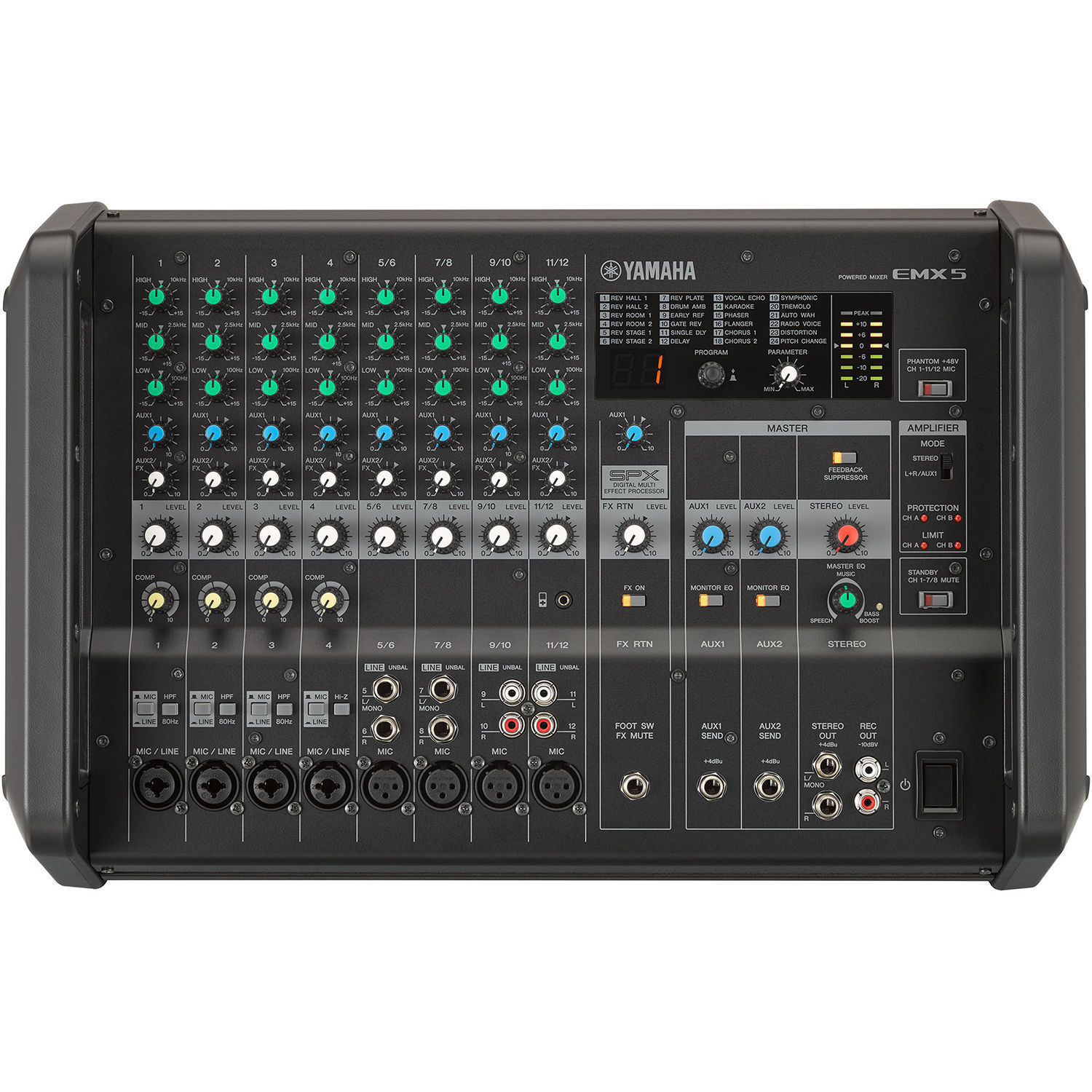 Yamaha EMX5 - ìèêøåð ñ óñèëèòåëåì, 2 õ 630Âò/ 4Îì, 2 x 460 Âò/ 8 Îì, 12 êàíàëîâ, DSP.